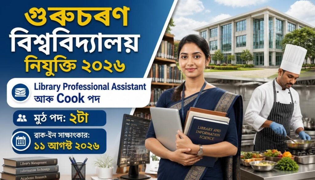 Gurucharan University Recruitment 2026 for Library Professional Assistant and Cook posts