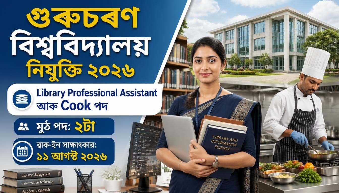 Gurucharan University Recruitment 2026 for Library Professional Assistant and Cook posts