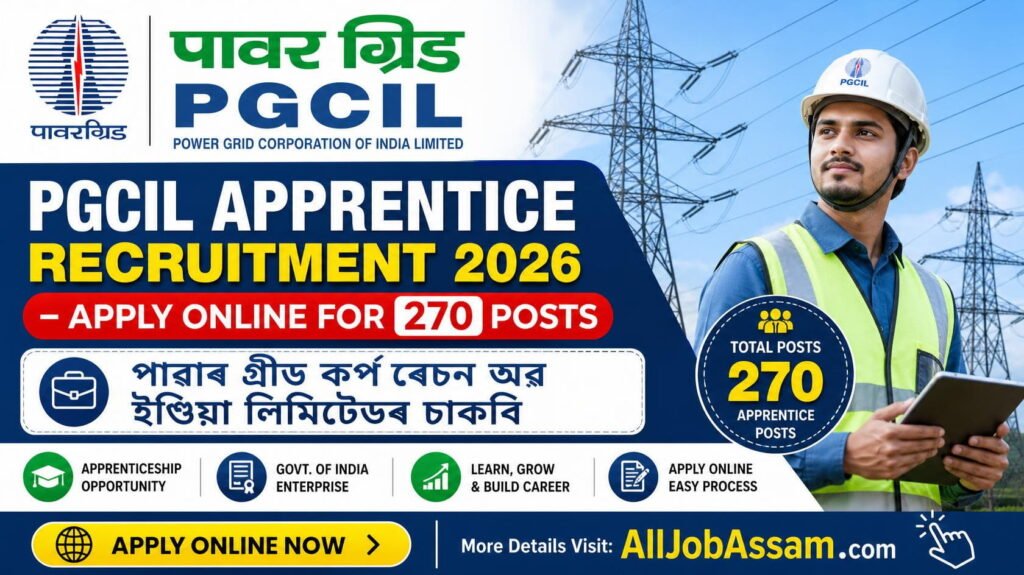 PGCIL Apprentice Recruitment 2026 – 270 Apprentice vacancies including 12 Assam posts