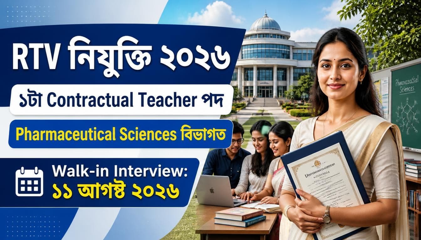 RTV Recruitment 2026 for one Contractual Teacher post in Pharmaceutical Sciences