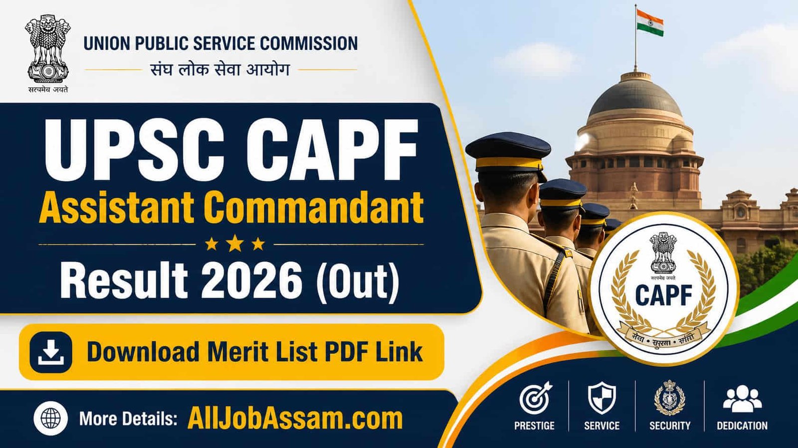 UPSC CAPF Assistant Commandant Result 2026 merit list PDF