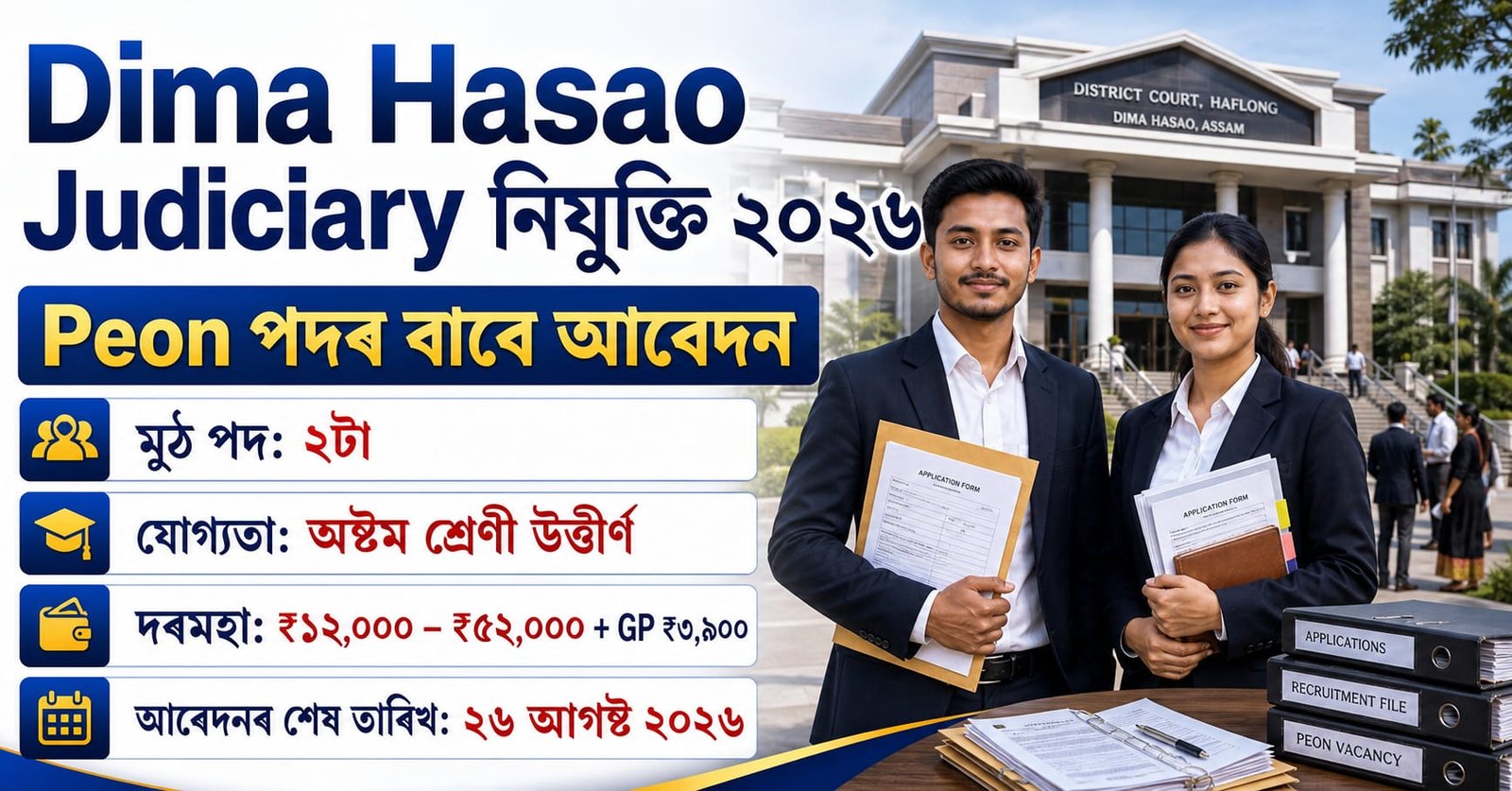Dima Hasao Judiciary Recruitment 2026 for 2 Peon posts in Haflong Assam