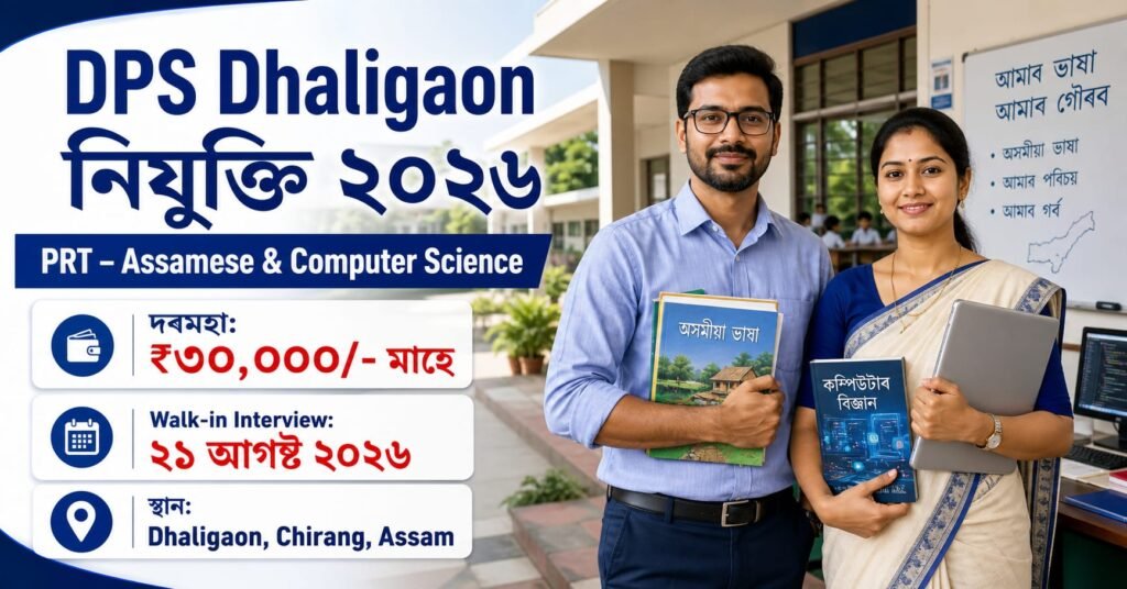 DPS Dhaligaon Recruitment 2026 for PRT Assamese and Computer Science teacher posts