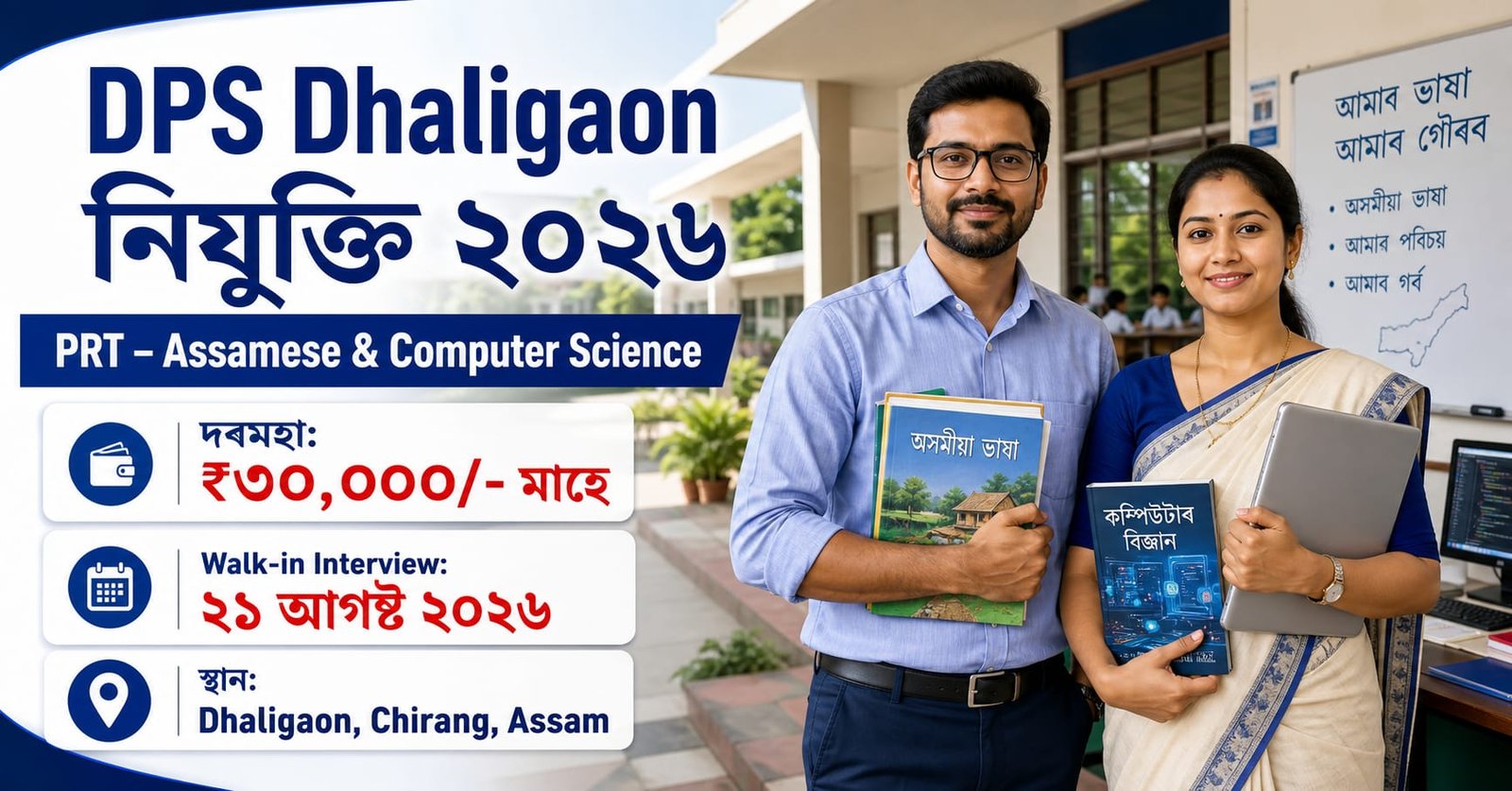 DPS Dhaligaon Recruitment 2026 for PRT Assamese and Computer Science teacher posts
