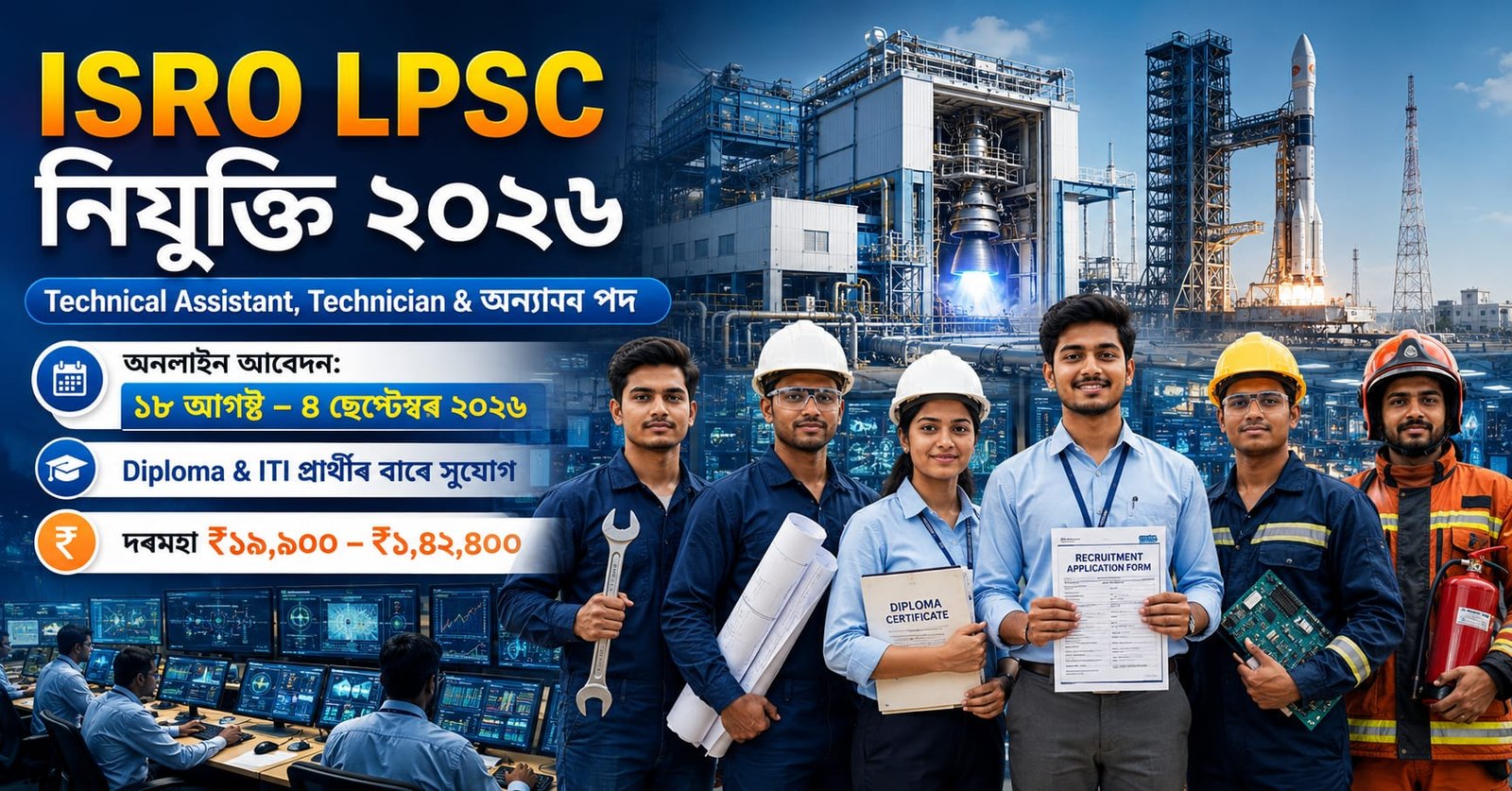 ISRO LPSC Recruitment 2026 for Technical Assistant Technician B Draughtsman B and Fireman A posts