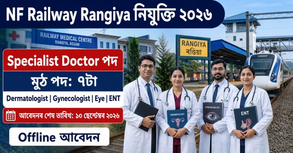 NF Railway Rangiya Recruitment 2026 for 7 Specialist Doctor posts in Assam