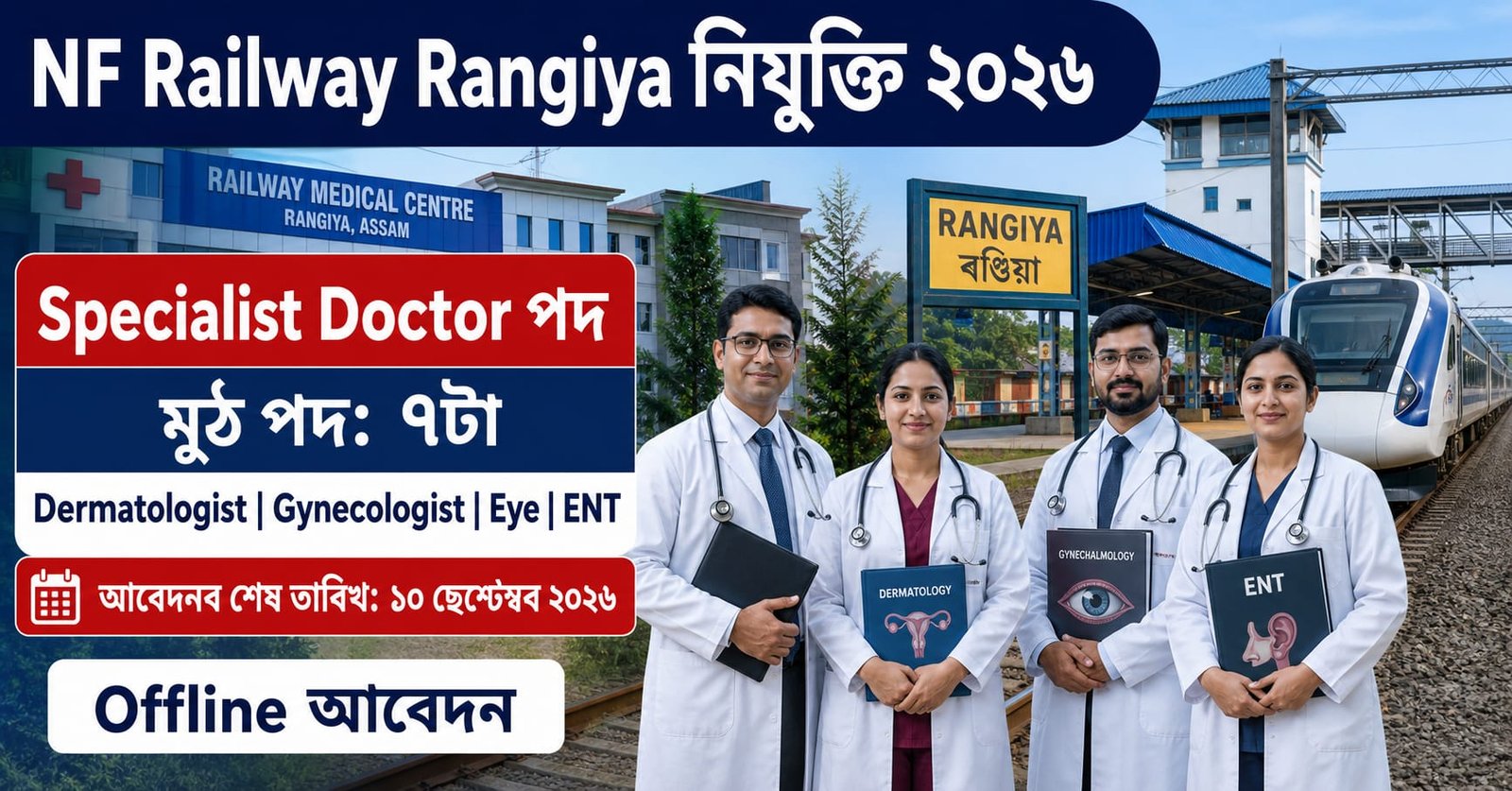 NF Railway Rangiya Recruitment 2026 for 7 Specialist Doctor posts in Assam