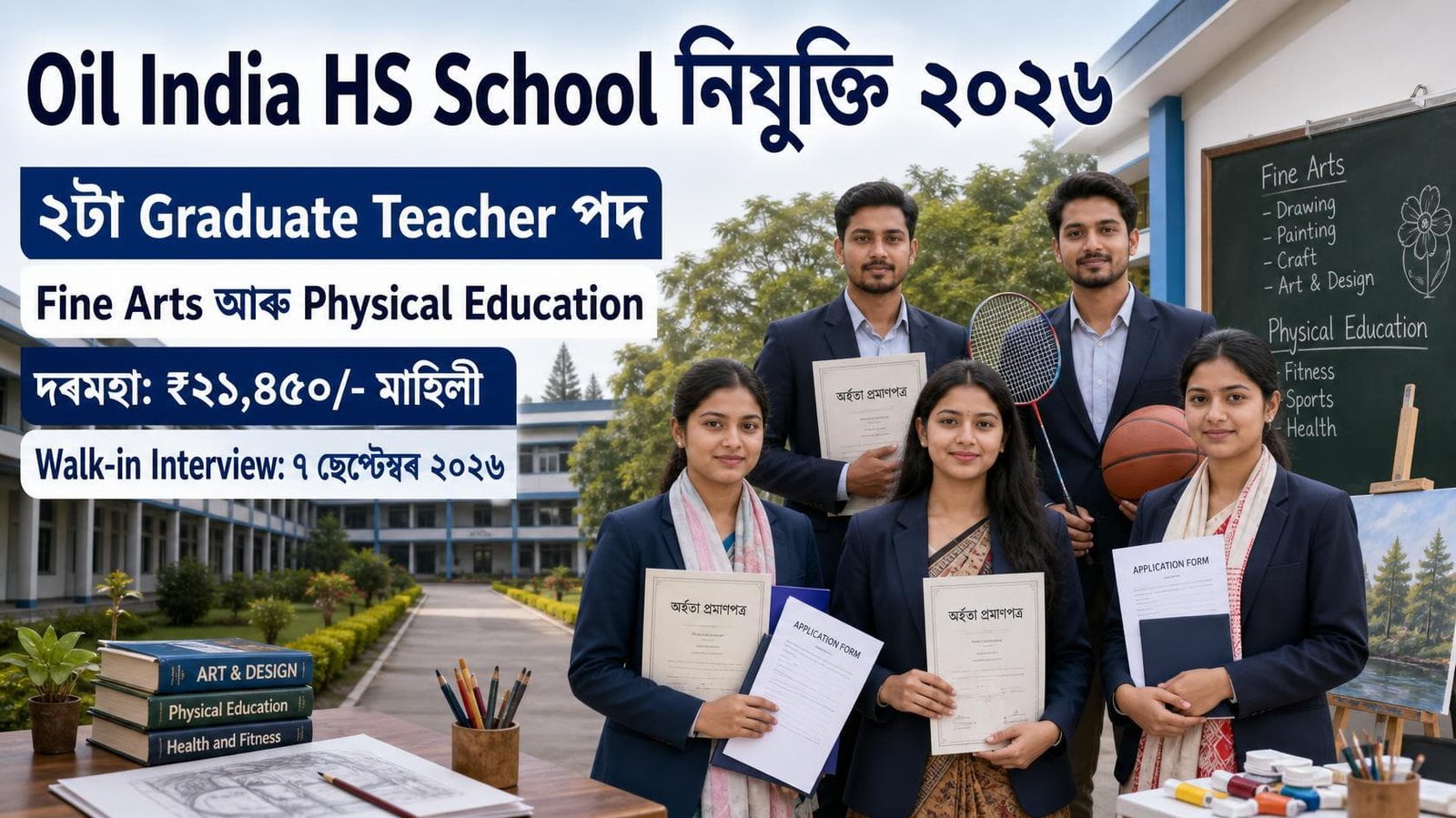 Oil India HS School Duliajan Recruitment 2026 for Fine Arts and Physical Education Graduate Teacher posts