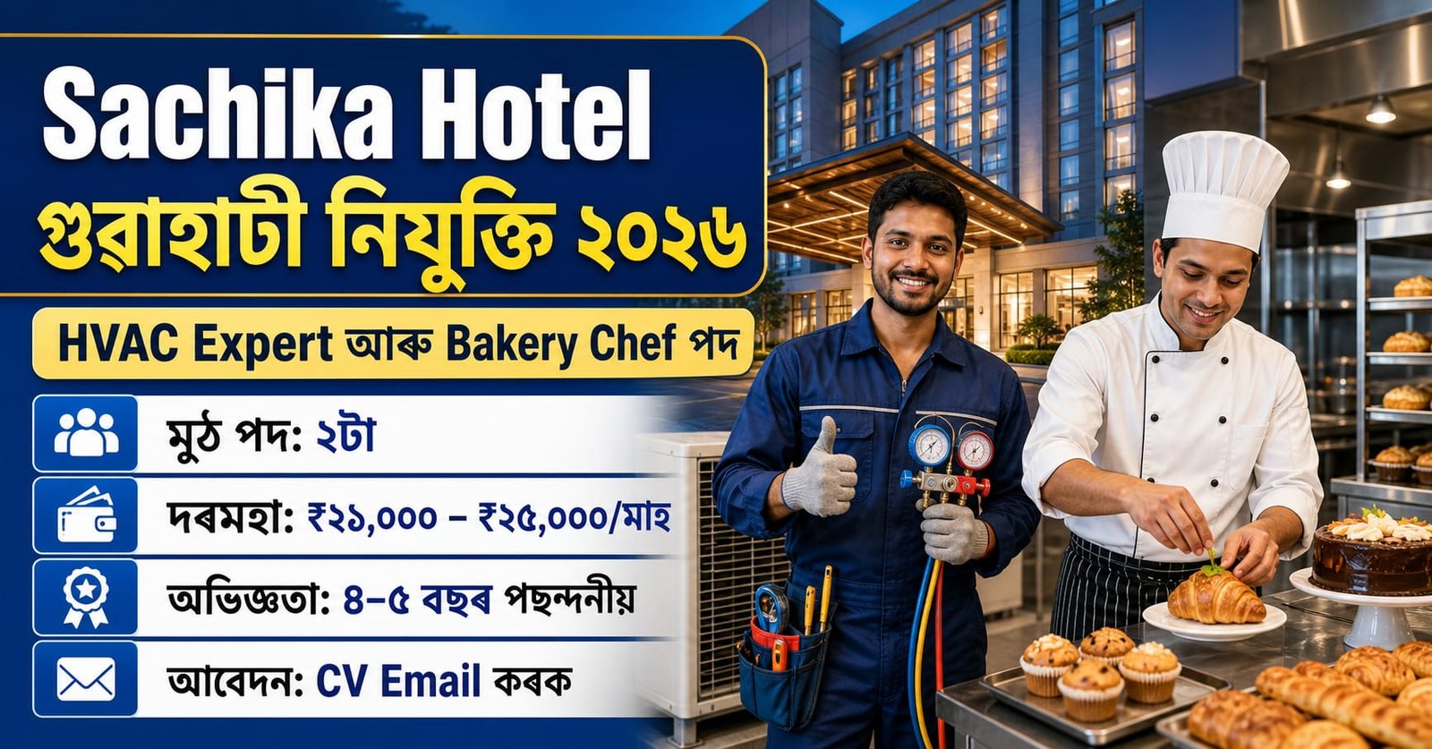 Sachika Hotel Guwahati Recruitment 2026 for HVAC Expert and Bakery Chef posts