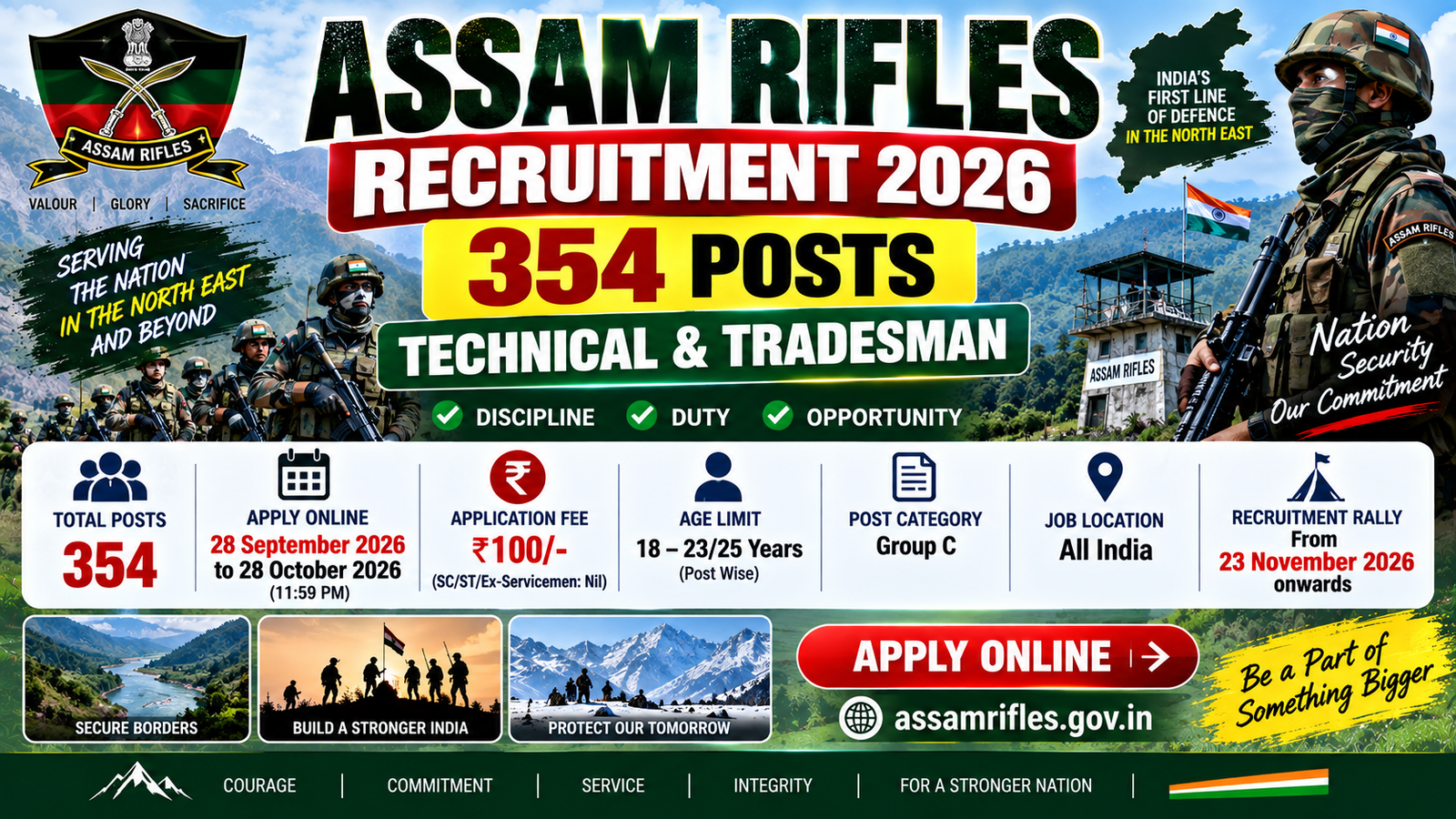 Assam Rifles Recruitment 2026 for 354 Technical and Tradesman posts