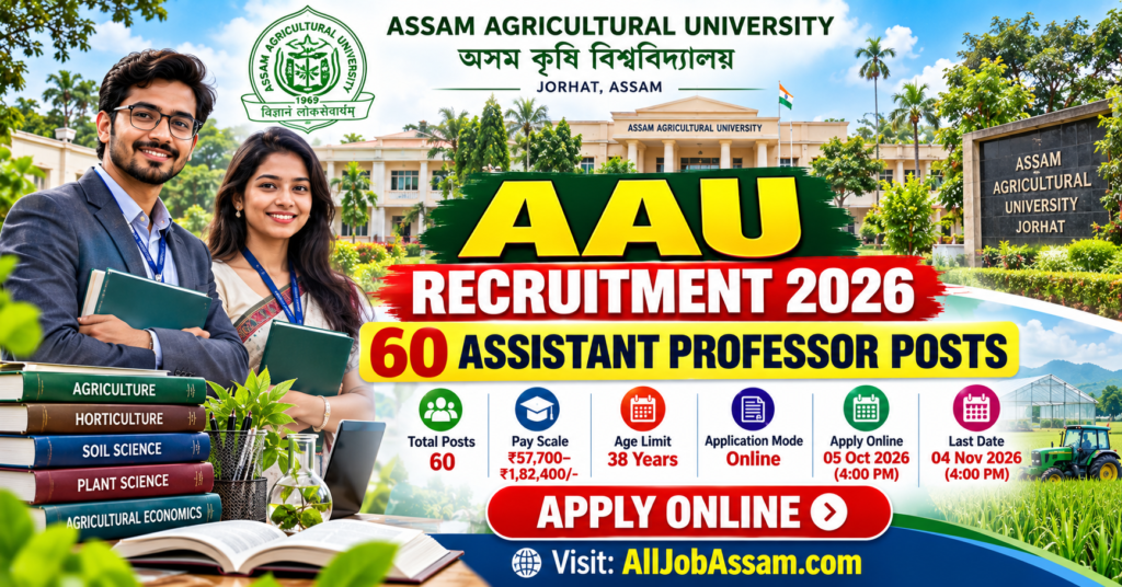 Assam Agricultural University Recruitment 2026 – Apply Online for 60 Assistant Professor Posts