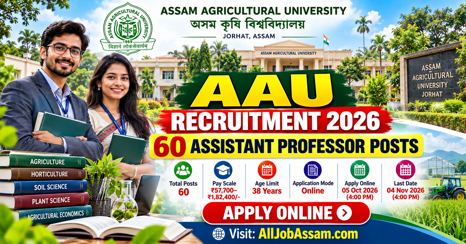 Assam Agricultural Universit Recruitment 2026 – 60 Assistant Professor Posts