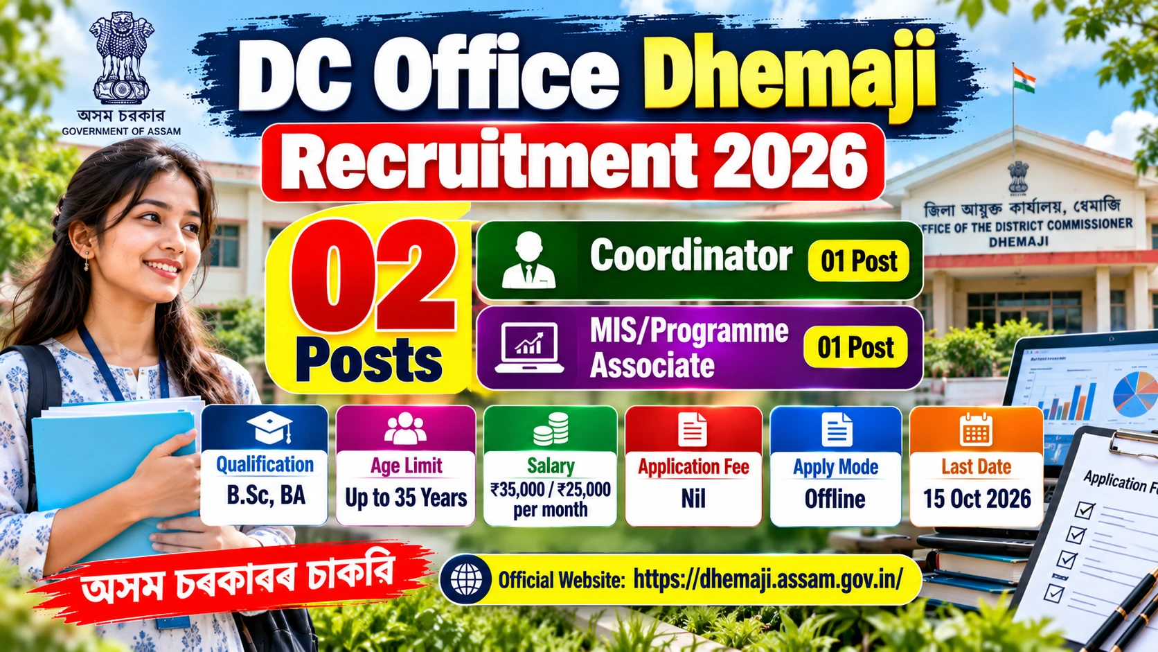 DC Office Dhemaji Recruitment 2026 for Coordinator and MIS Programme Associate posts