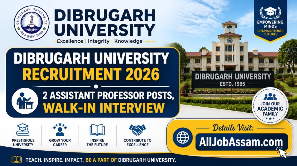 Dibrugarh University Recruitment 2026 – 2 Assistant Professor Posts, Walk-in Interview