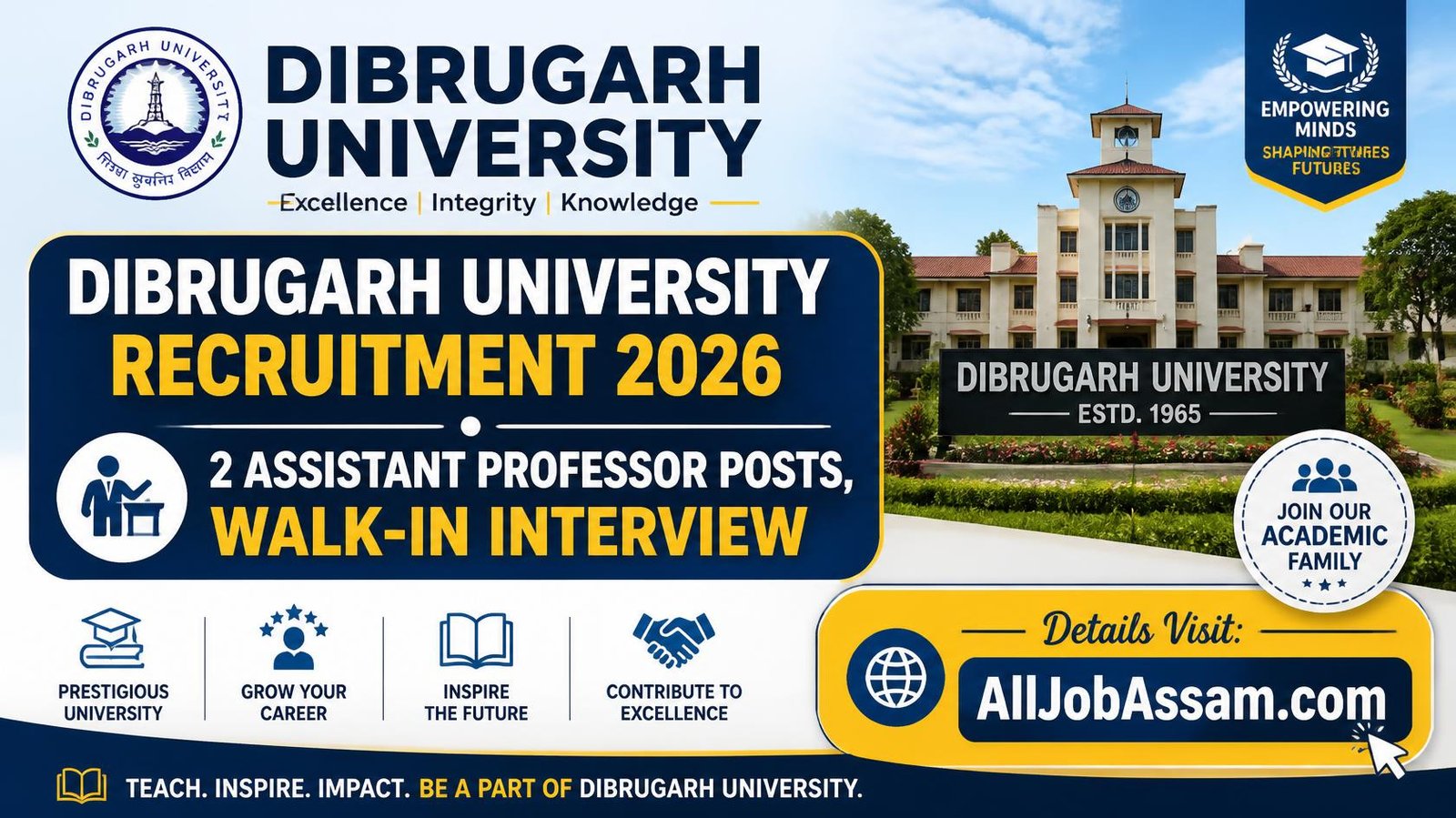 Dibrugarh University Recruitment 2026 for 2 Assistant Professor posts in Assam