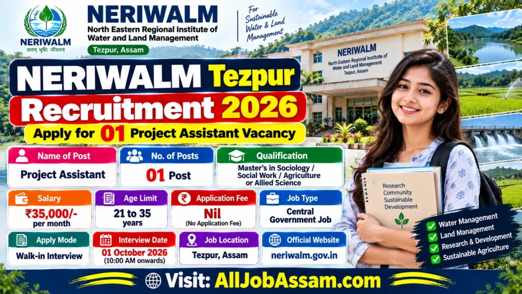 NERIWALM Tezpur Recruitment 2026 – Apply for Project Assistant Vacancy
