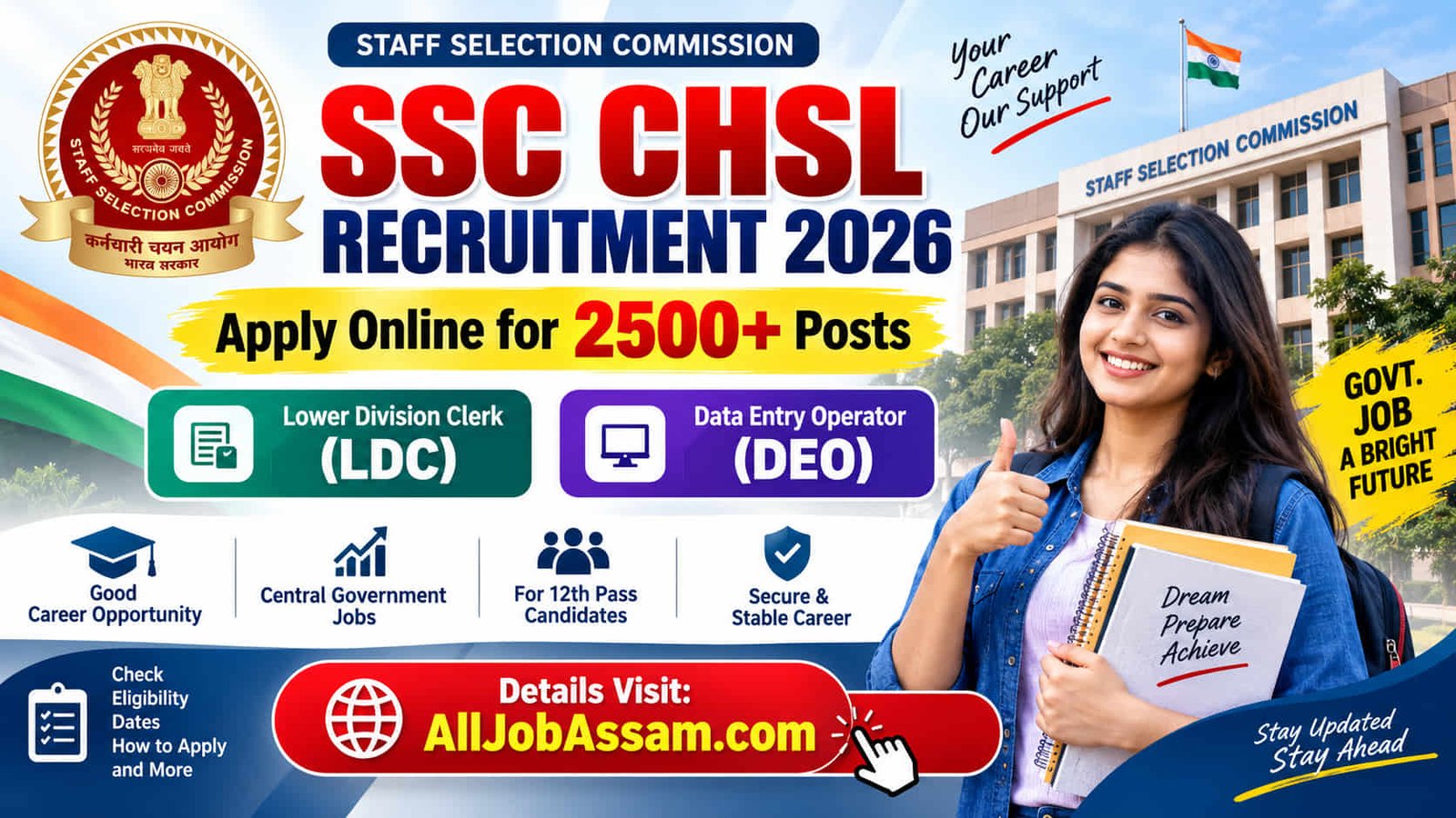 SSC CHSL Recruitment 2026 for 2500 plus LDC and DEO posts