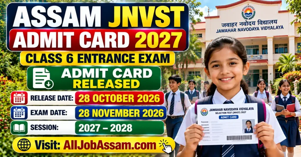 Assam JNVST Admit Card 2027 – Jawahar Navodaya Vidyalaya Class 6 Entrance Exam Hall Ticket