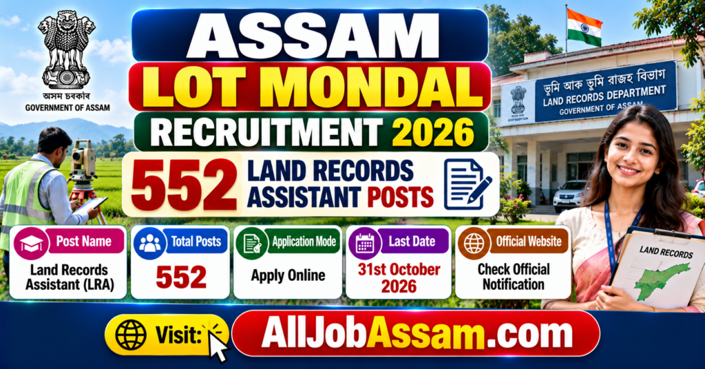 Assam Lot Mondal Recruitment 2026 – Apply Online for 552 Land Records Assistant Posts