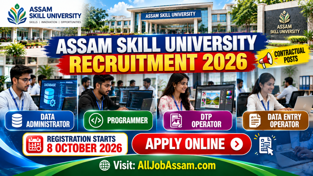 Assam Skill University Recruitment 2026 – Apply for Data Administrator, Programmer, DTP Operator & Data Entry Operator Posts
