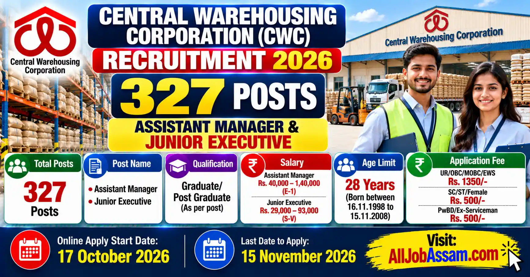 Central Warehousing Corporation Recruitment 2026 for 327 Assistant Manager and Junior Executive Posts
