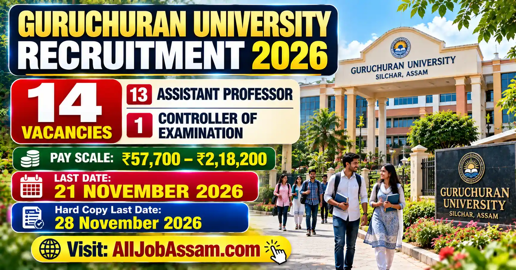 Assam District Malaria Officer Recruitment 2026 – Apply for 02 Domestic Breeding Checker Posts 1 Gurucharan University Recruitment 2026 for 14 Assistant Professor and Controller of Examination Posts