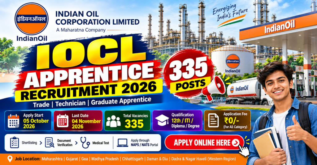 IOCL Apprentice Recruitment 2026 – Apply Online for 335 Posts