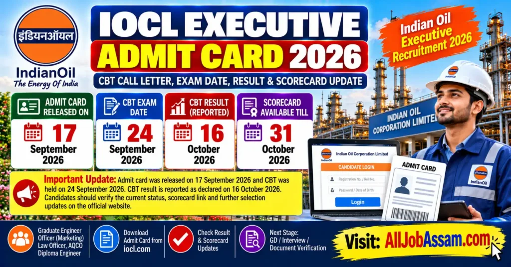 IOCL Executive Admit Card 2026 Out – Download CBT Call Letter at iocl.com