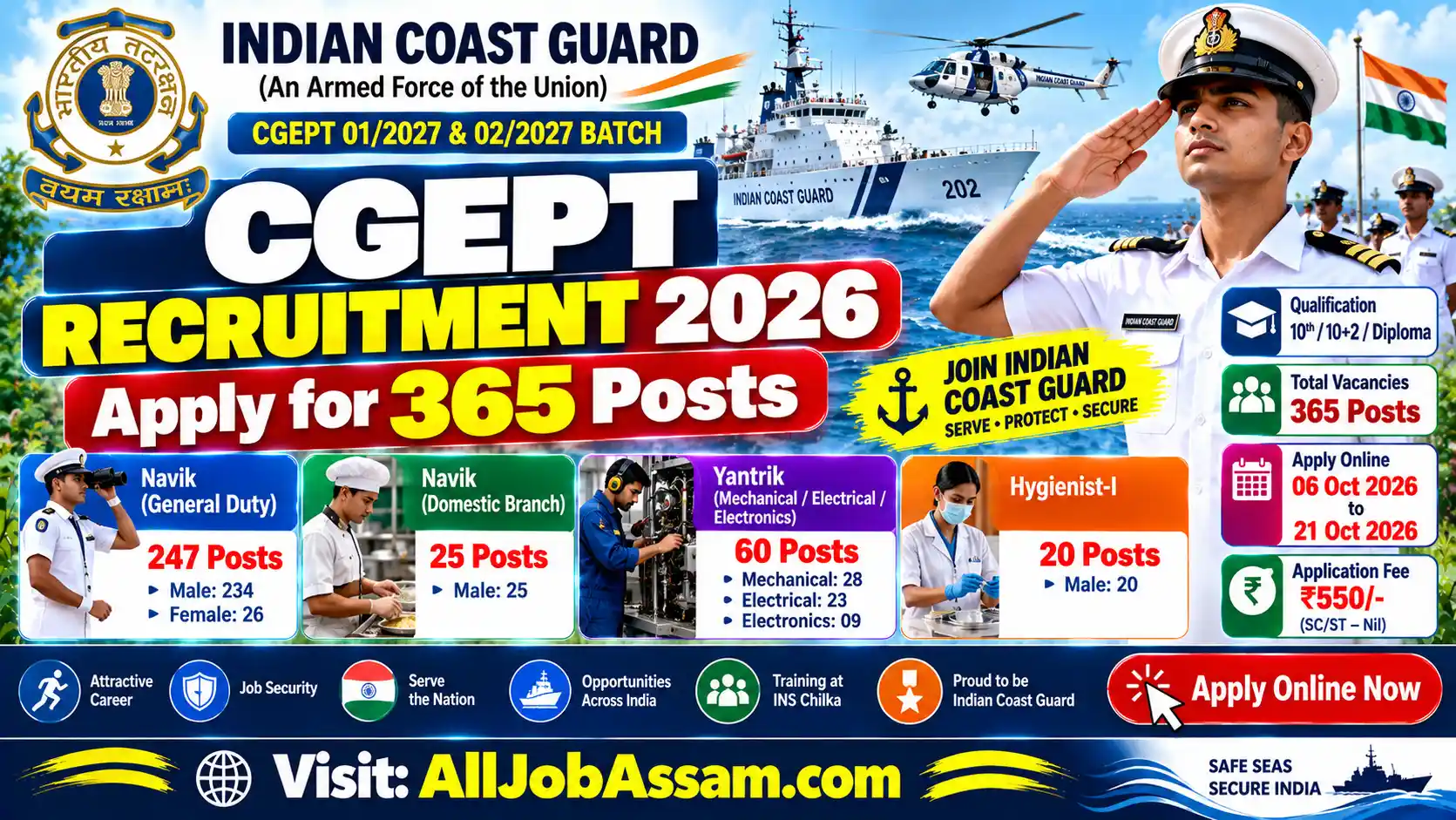 STPI Guwahati Recruitment 2025 – Apply Online for 24 Vacancies 4 Indian Coast Guard CGEPT Recruitment 2026 for 365 Navik, Yantrik and Hygienist-I vacancies