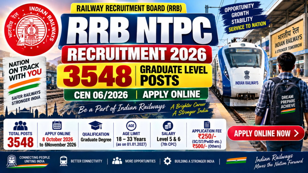 RRB NTPC Recruitment 2026 – Apply Online for 3548 Graduate Level Posts