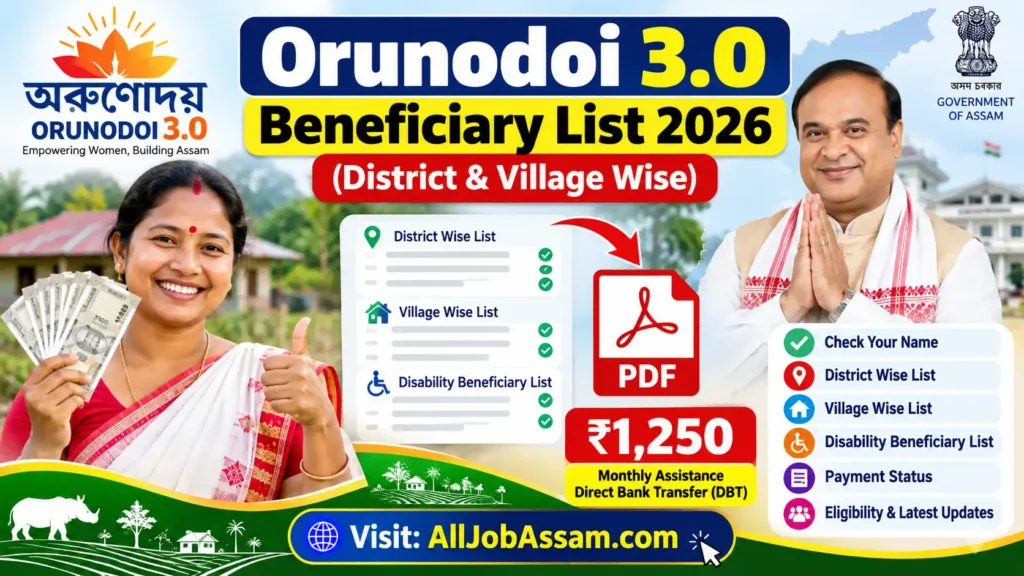 Orunodoi 3.0 Beneficiary List 2026 Assam district-wise and village-wise status