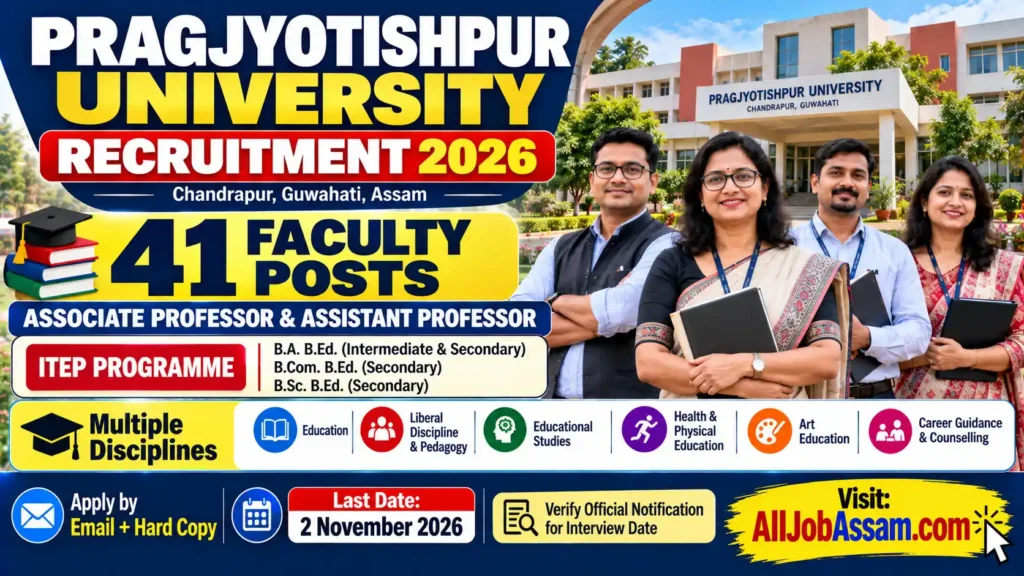 Pragjyotishpur University Recruitment 2026 – Apply for 41 Faculty Posts