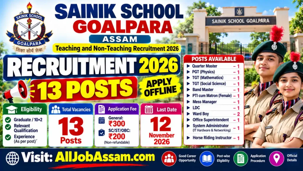 Sainik School Goalpara Recruitment 2026 – Apply for 13 Teaching and Non-Teaching Posts