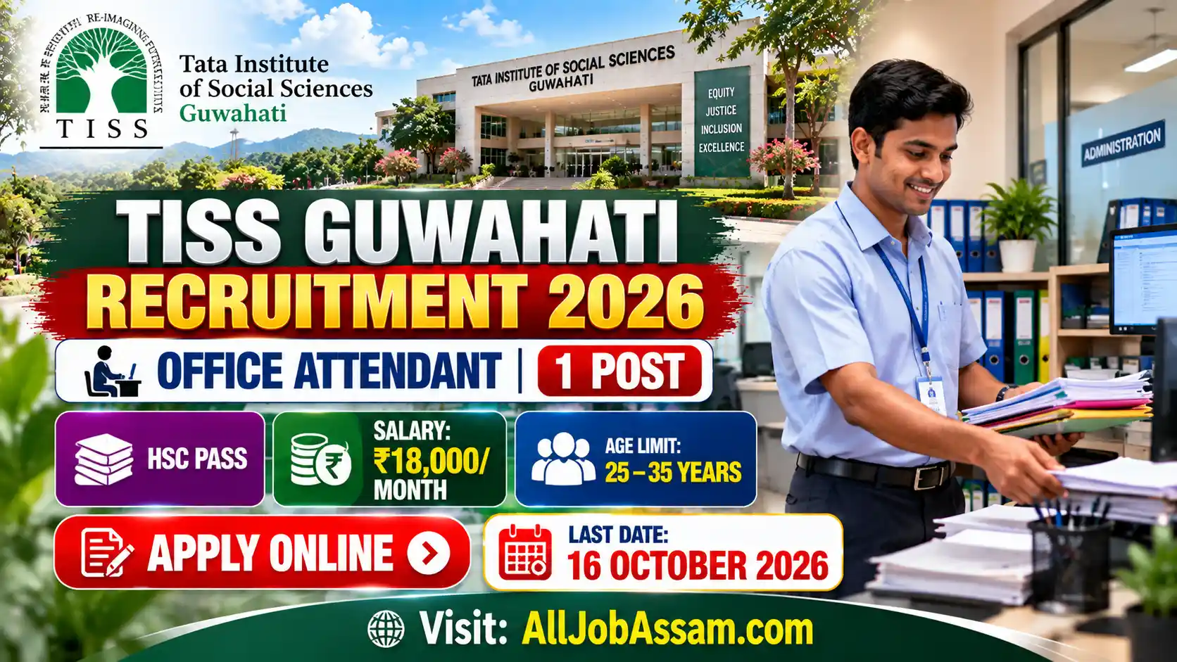 TISS Guwahati Recruitment 2026 – Office Attendant 1 Post
